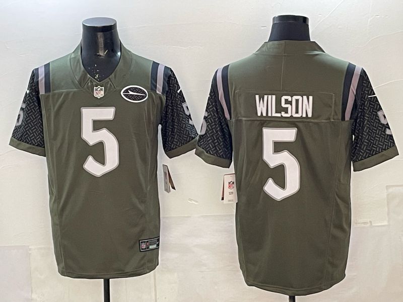 Men 2025 Nike New York Jets #5 Wilson green Throwback Limited NFL Jersey style 001